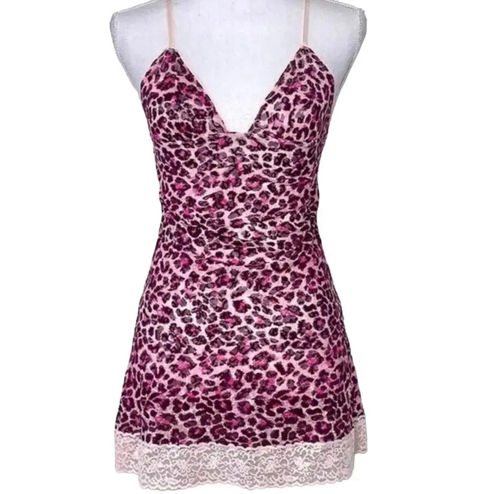 Victoria’s Secret Women Medium Pink Leopard Babydoll Lingerie Dress